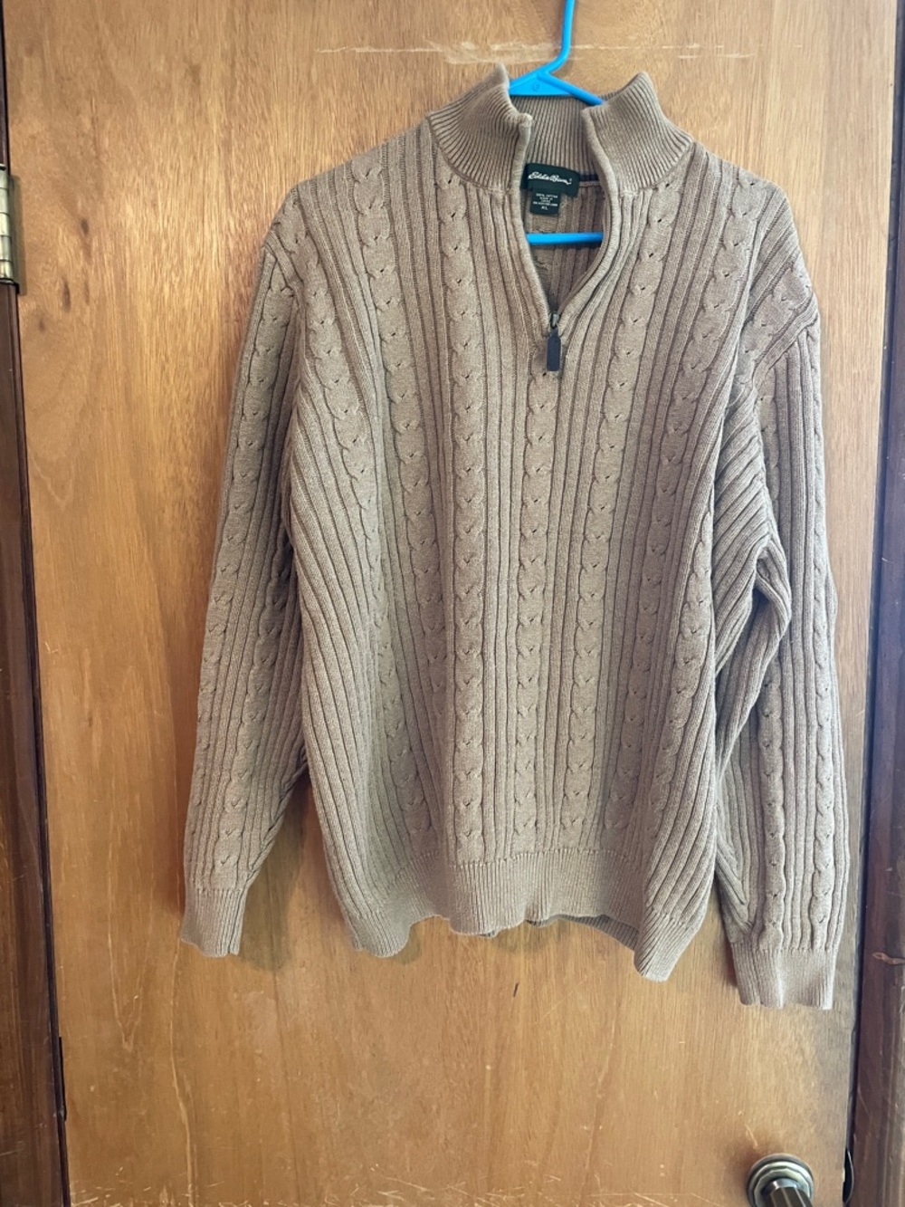 Eddie Bauer Men's Tan Cable-Knit Half-Zip Sweater